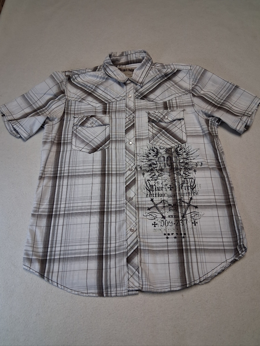 Machine 1971 Grunge Western Men's Plaid Short-Sleeve Button-Down Shirt